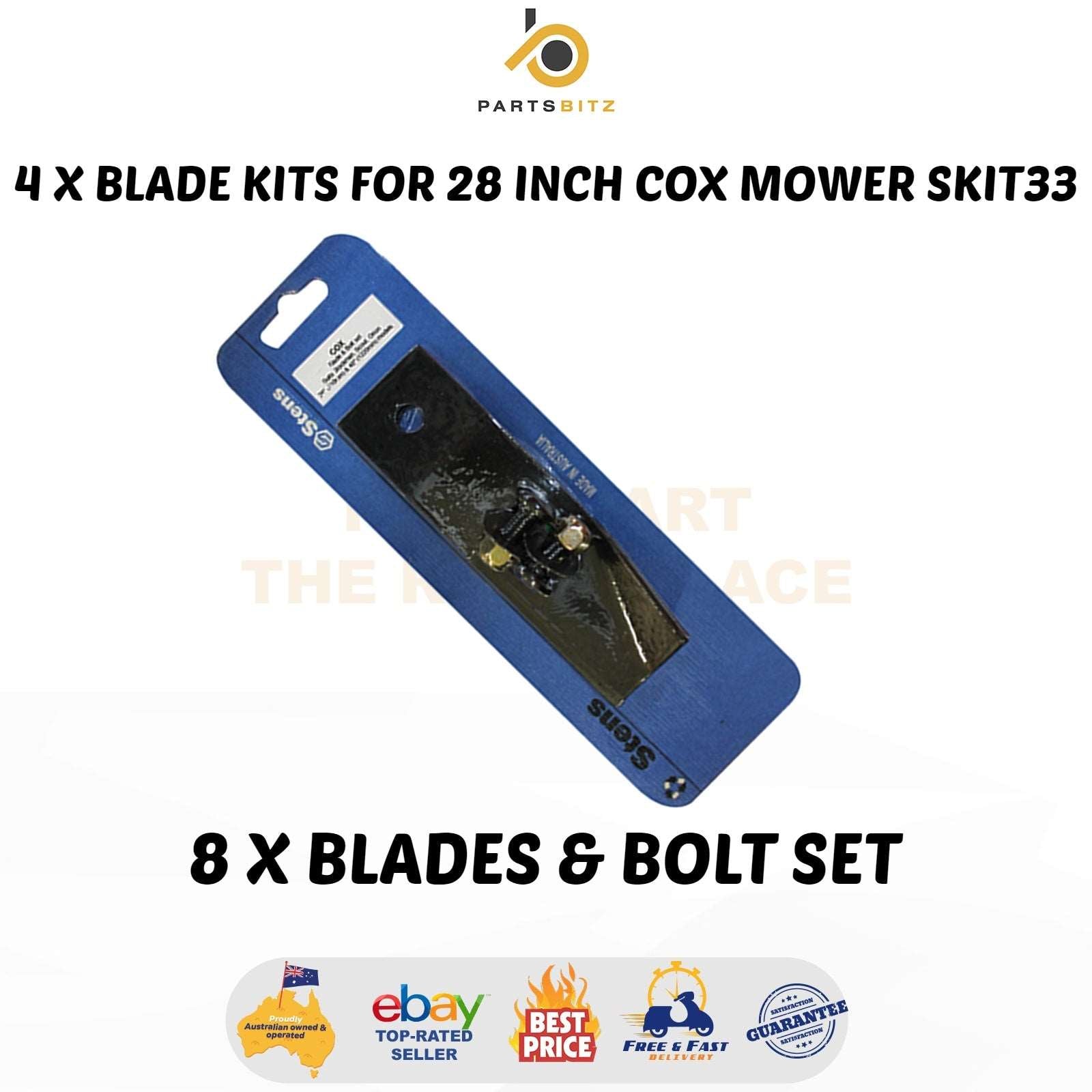 Australian Made 8 X Blades and bolt sets for 28 Inch Cox Mower SKIT33 - parts bitz - #shop_name# -Stens