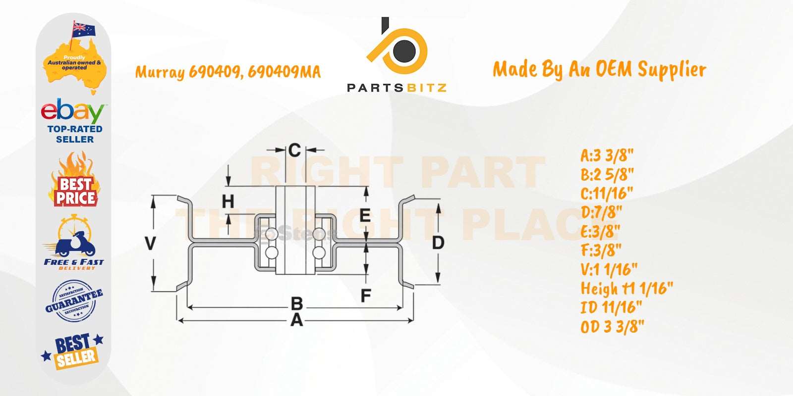 Flat Idler Pulley Suits Selected Murray Mowers 690409 690409MA 690407