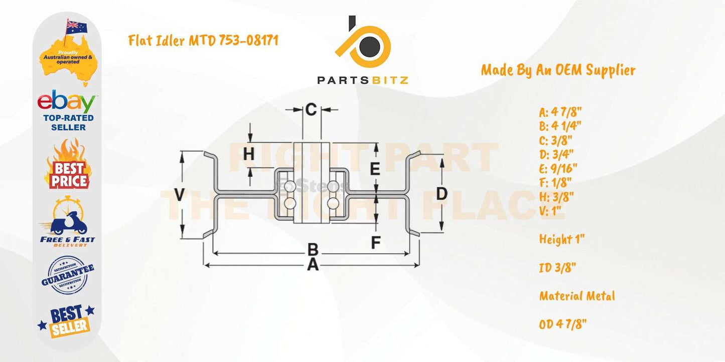 2 X Flat Idler Pulley for Cub Cadet & Mtd Ride on Mowers 756-04129 , 753-08171