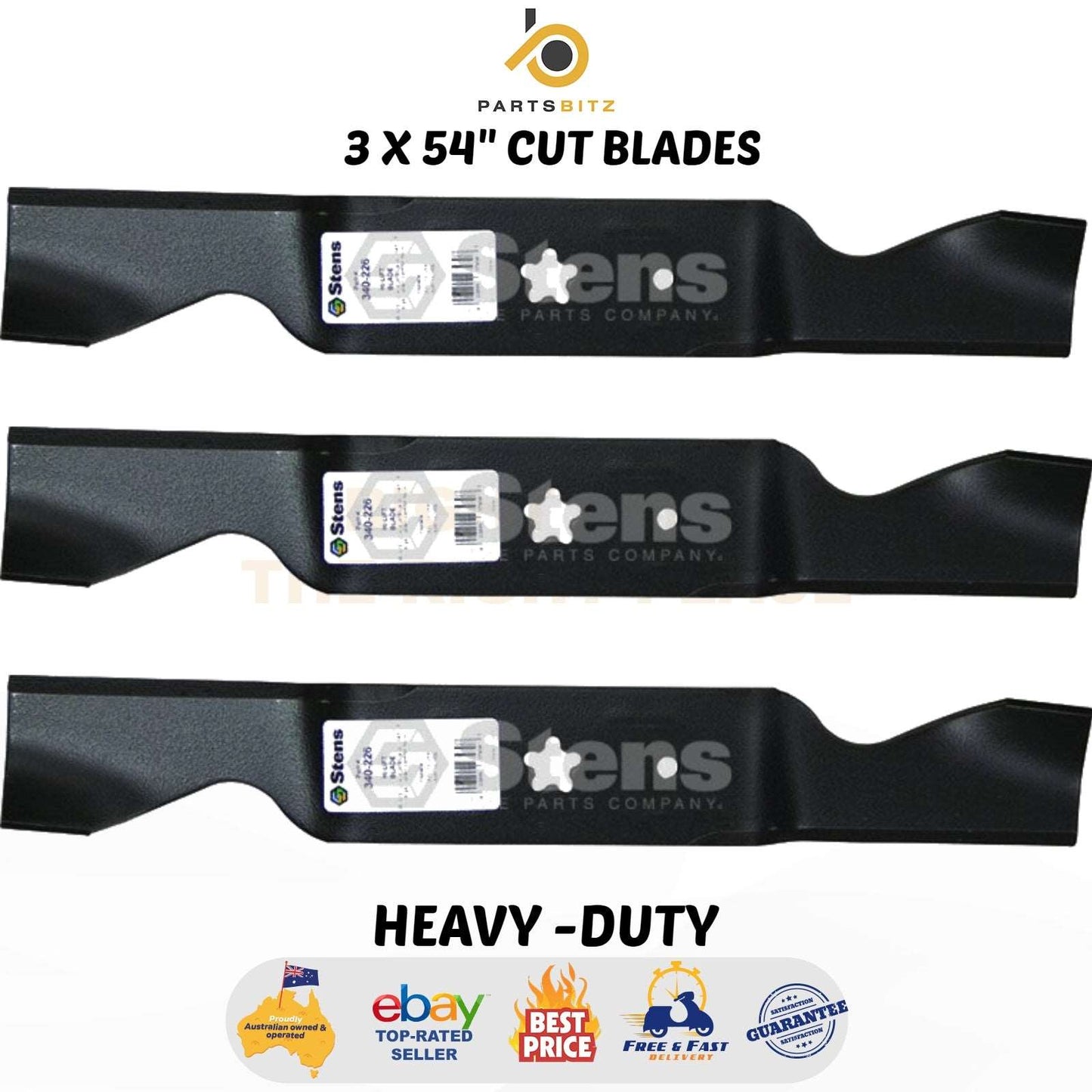 3 X 54" Cut Blades for Husqvarna Craftsman & Poulan Ride on Mowers 532 18 72 56