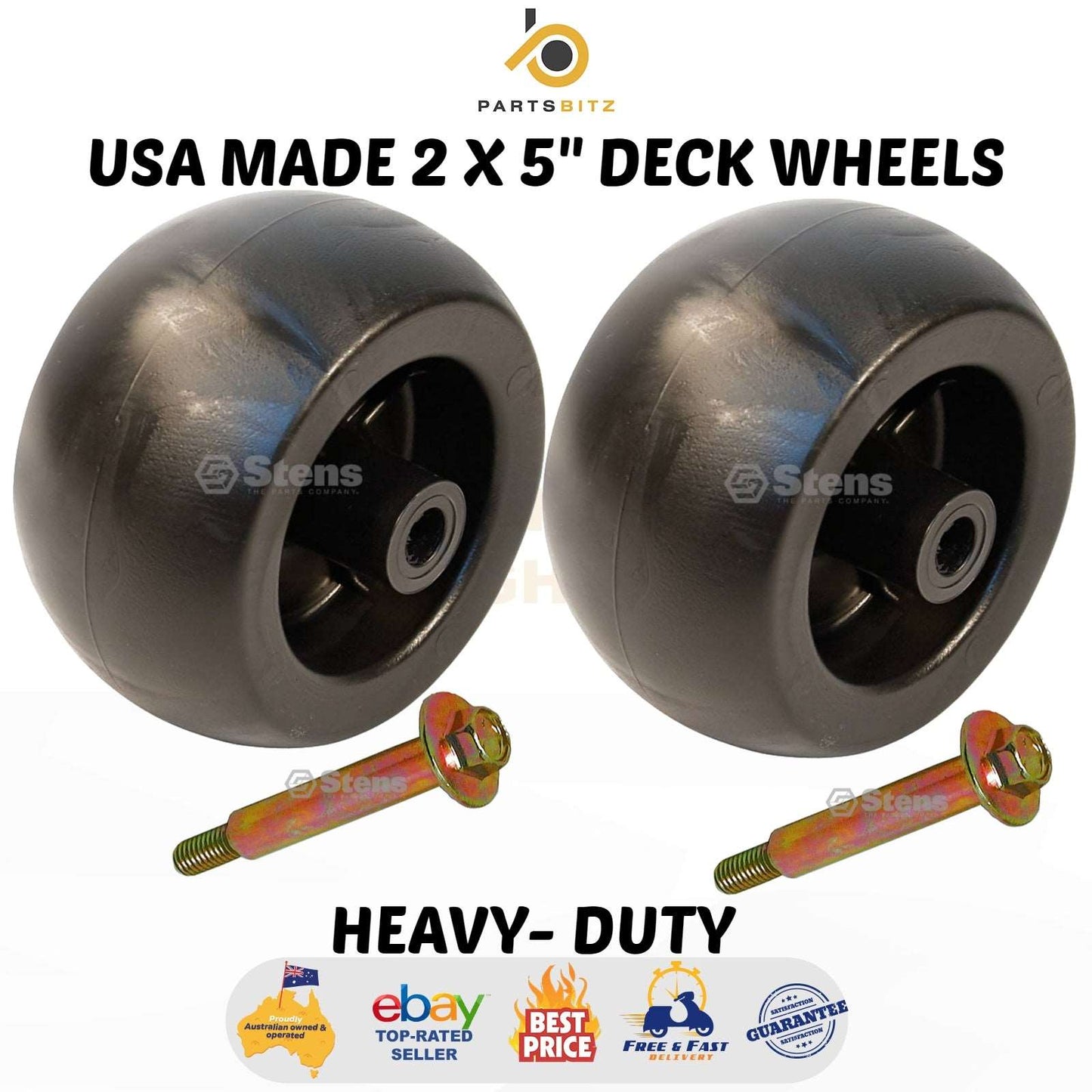 USA MADE 2 X 5" Deck Wheels & Bolts for Husqvarna Murray Toro Hustler Mowers