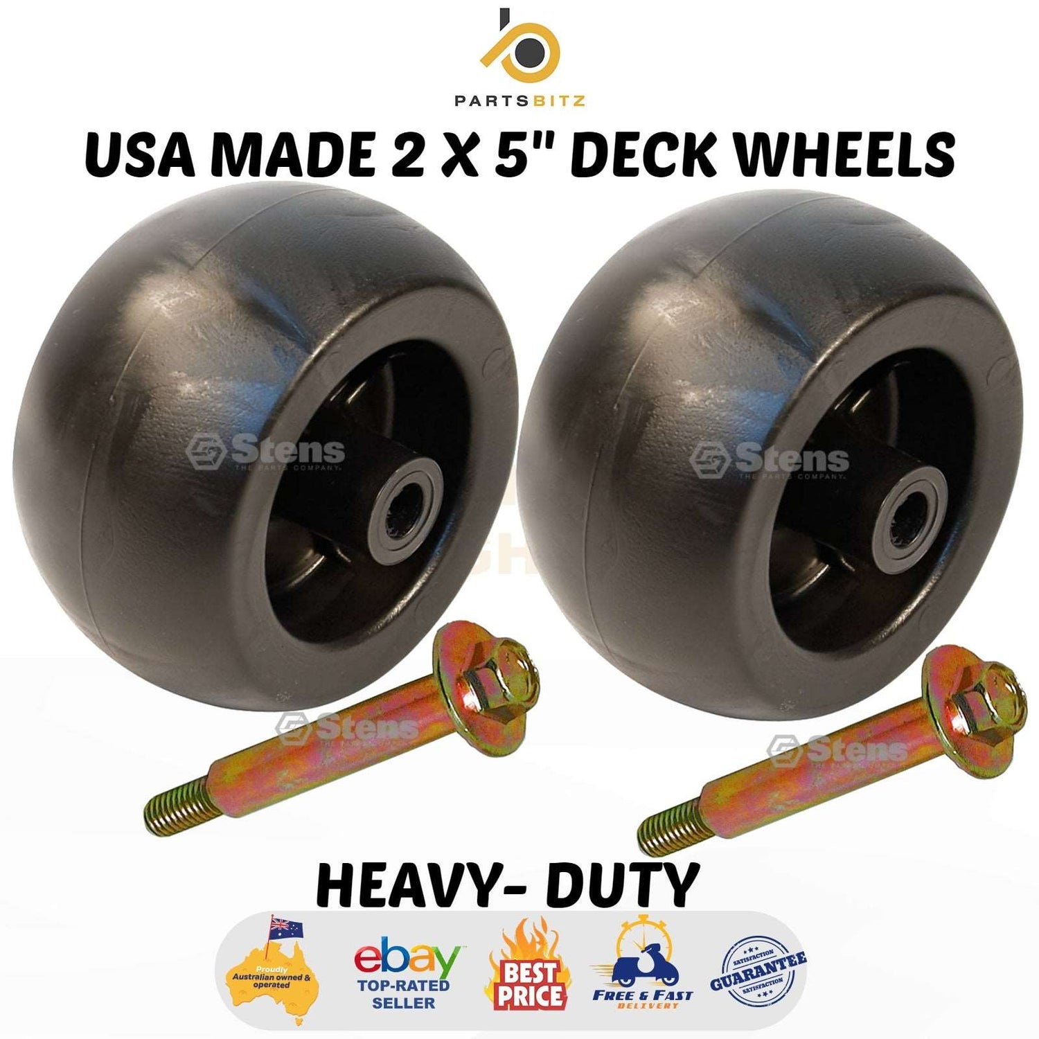 USA MADE 2 X 5" Deck Wheels & Bolts for Husqvarna Murray Toro Hustler Mowers