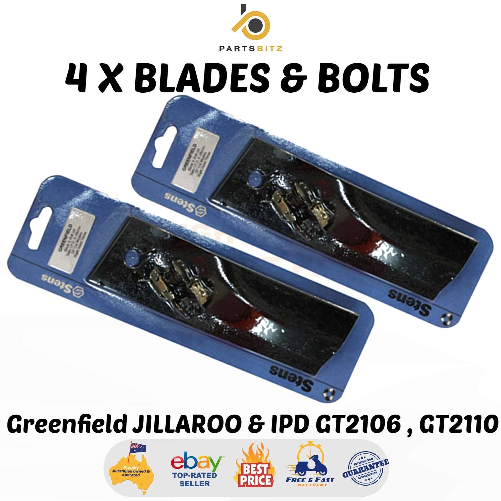 Aus Made 4 X Blade & Bolt for Greenfield 28,30 Jillaroo Ipd Mowers GT2106 GT2110