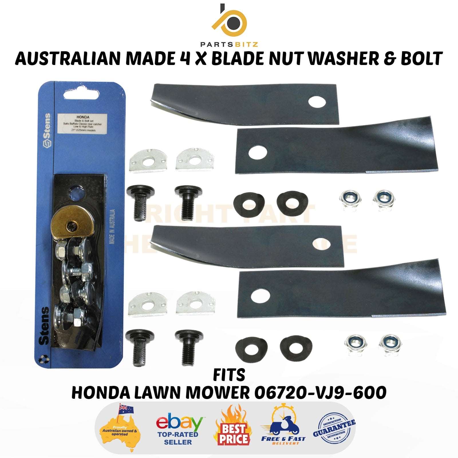 Australian Made 4 X Blade Kit 21" Inch Fits Honda Lawn Mower 06720-vj9-600