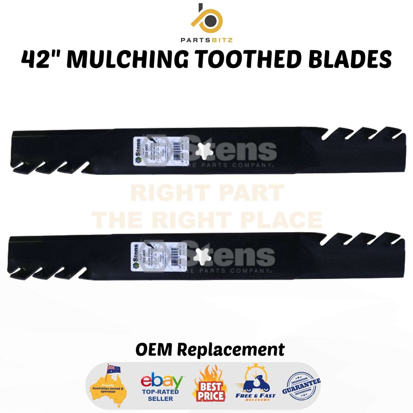 42" Mulching Toothed Blades Fits Husqvarna Predator Gator 532 13 97 75, 139775