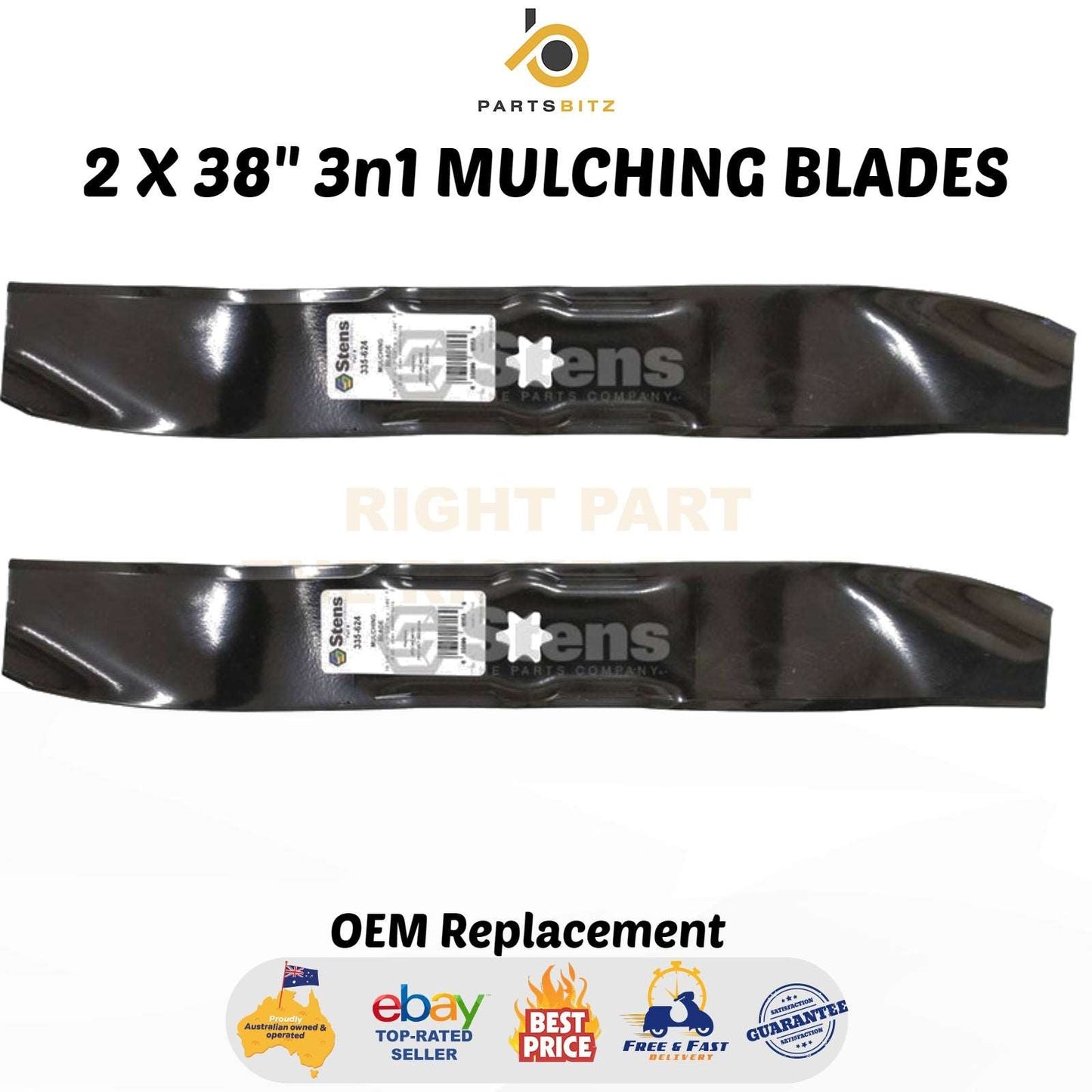 2 X 38" 3n1 Mulching Blades Suits Mtd Ride on Mower 942-0610 942-0610A