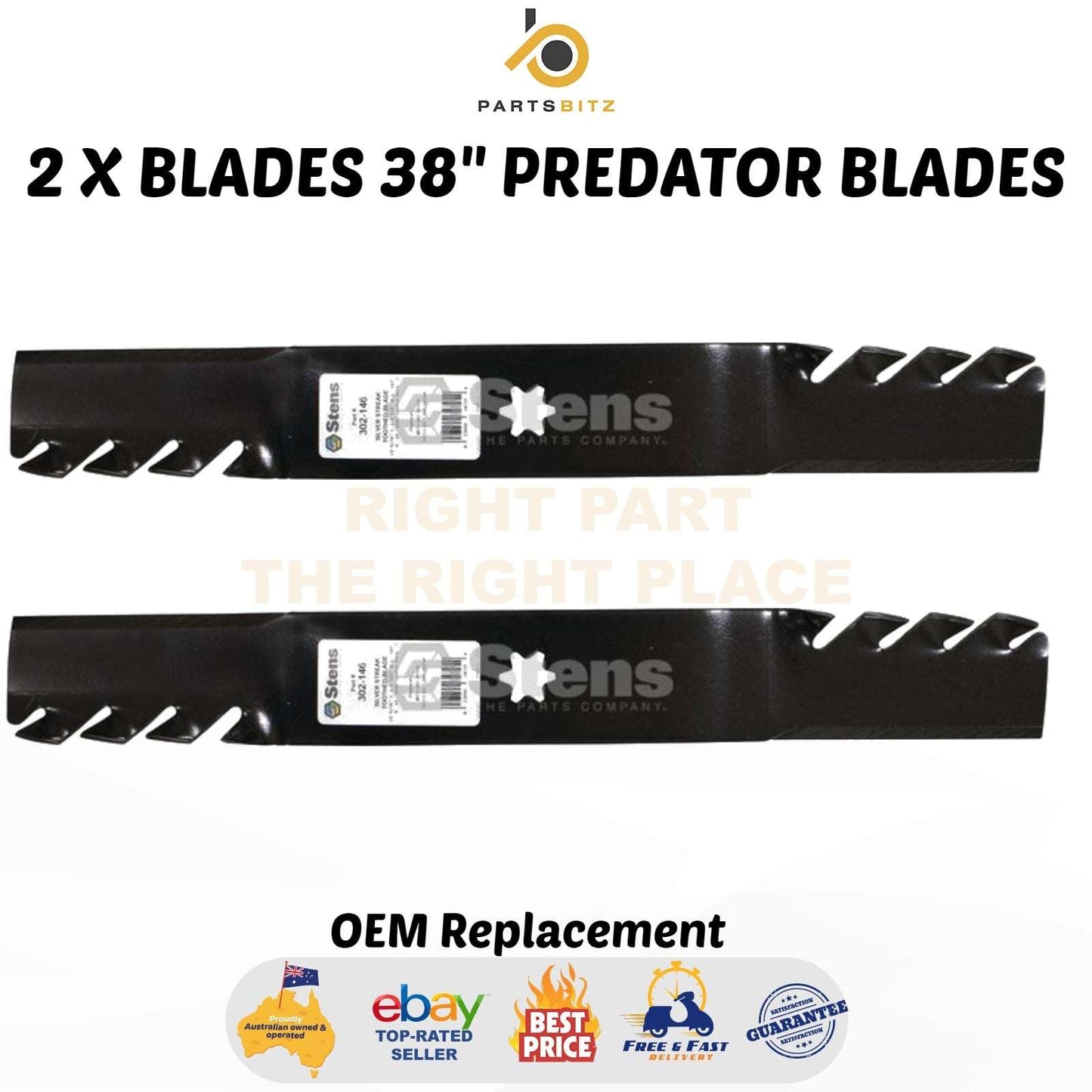 2 X Blades 38" Predator  Blades for Mtd Ride on Mower  942-0610A 742-0610