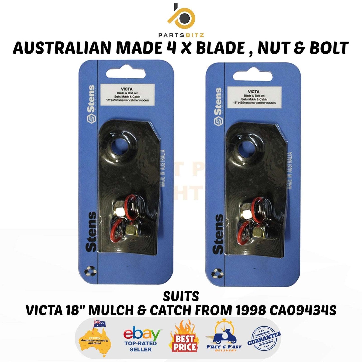 AUS Made 4 x Blades & Bolts for 18" Victa Catch and Mulch Mowers -1998 CA09434S