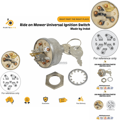 Ride on Mower Universal Ignition Switch 5 Spade Terminals 3 Position Type - parts bitz - #shop_name# -Stens