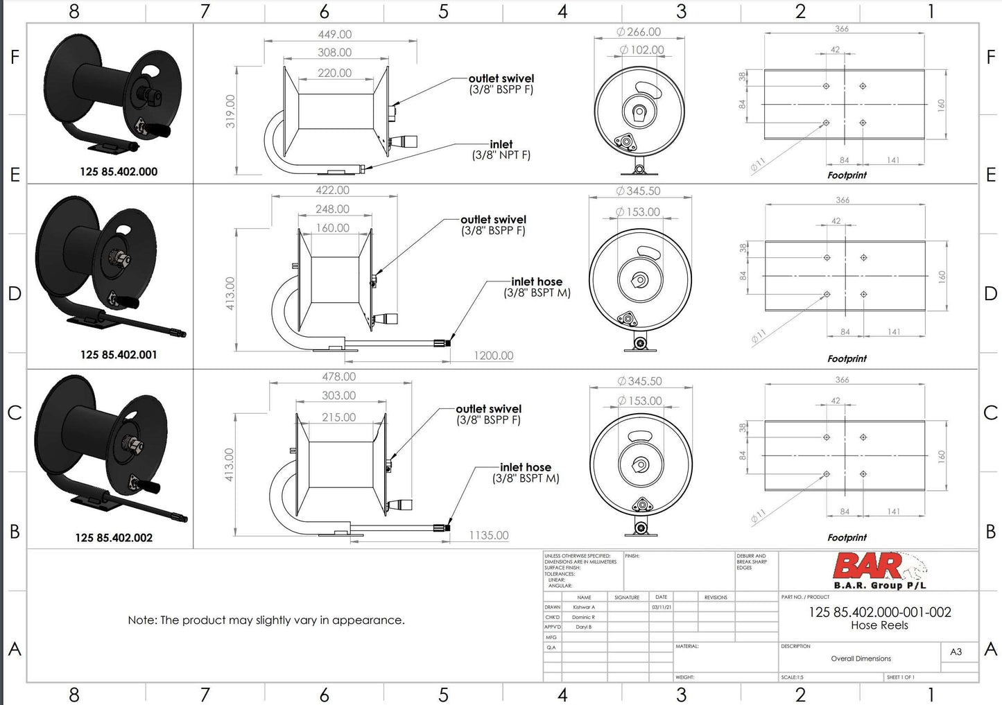 Hose Reel 100 f - 31m  5000psi swivel 30m hose capacity of 3/8" Hose