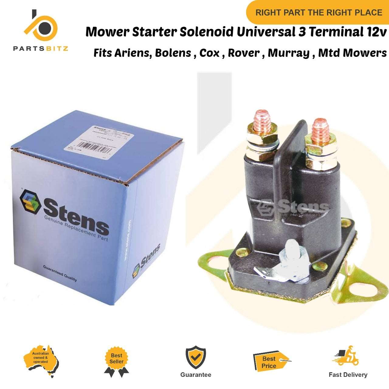 Starter Solenoid Universal 3 Terminal 12V Murray 7701100MA Lawn Mower - parts bitz - #shop_name# -STENS