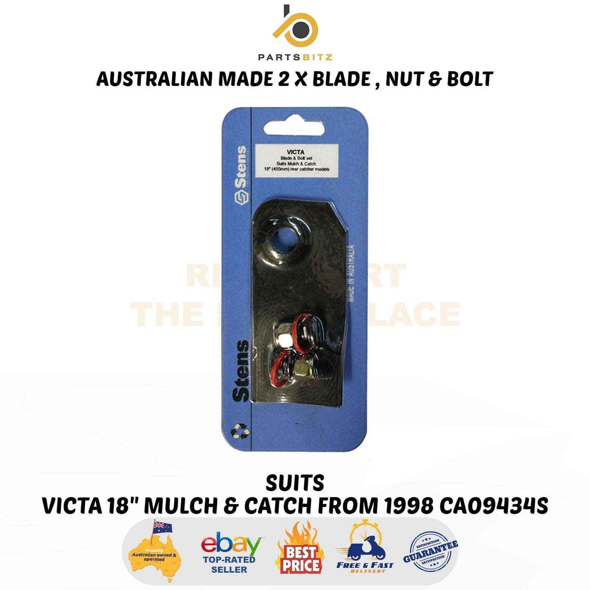 AUS Made 2 x Blades & Bolts for 18" Victa Catch and Mulch Mowers -1998 CA09434S - Parts bitz