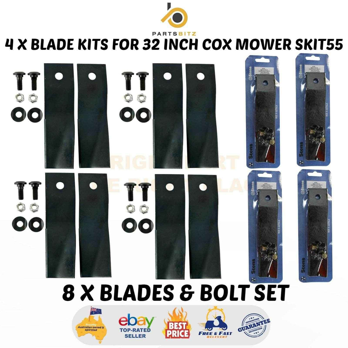 AUS Made 8 X Blades Bolt Sets for 32 Inch Cox Lawnboss Orion XL Nova Mower SKIT55 - Parts bitz