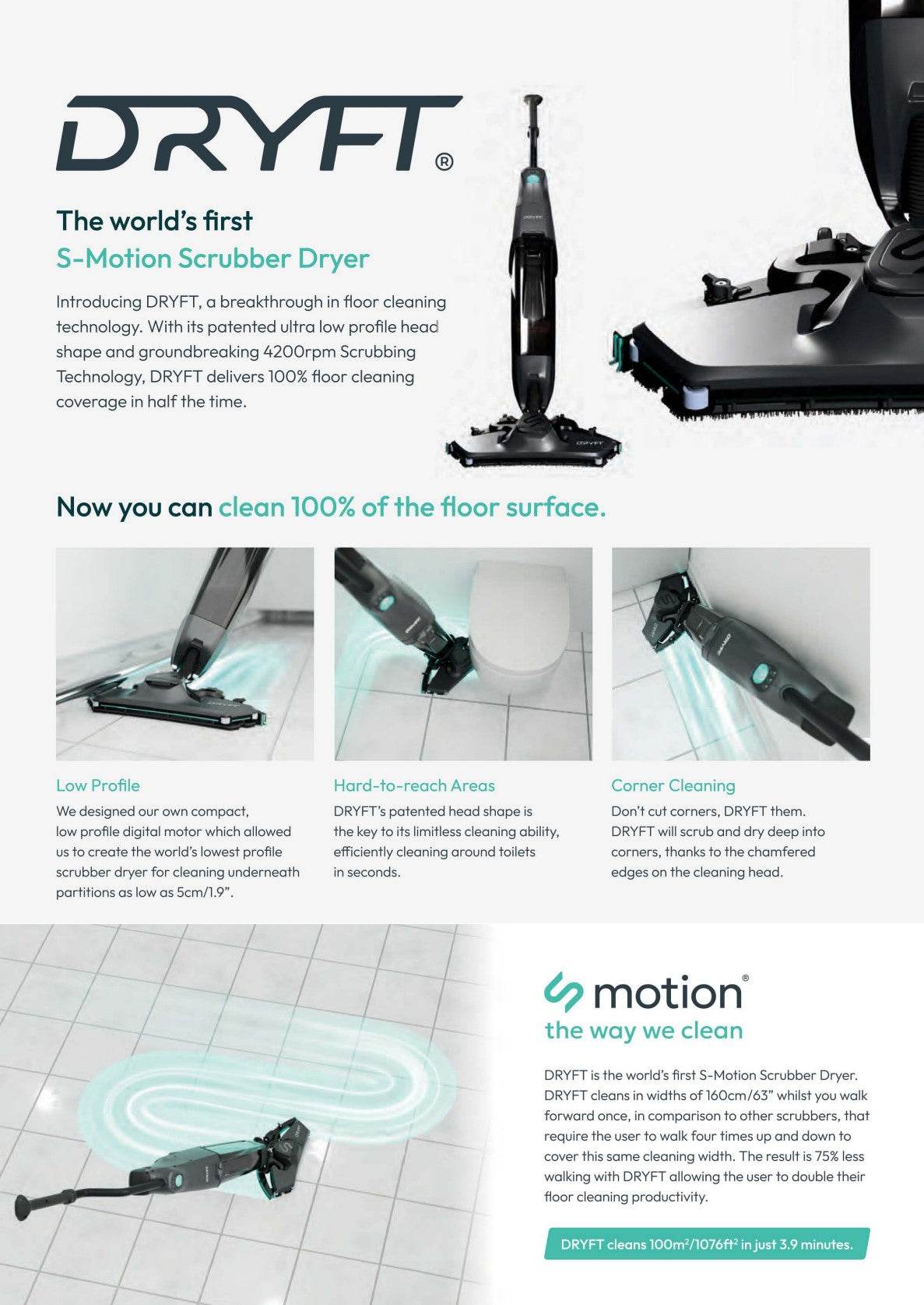 Dryft Compact Battery Powered Walk Behind Floor Scrubber S-Motion Scrubber Dryer - Parts bitz