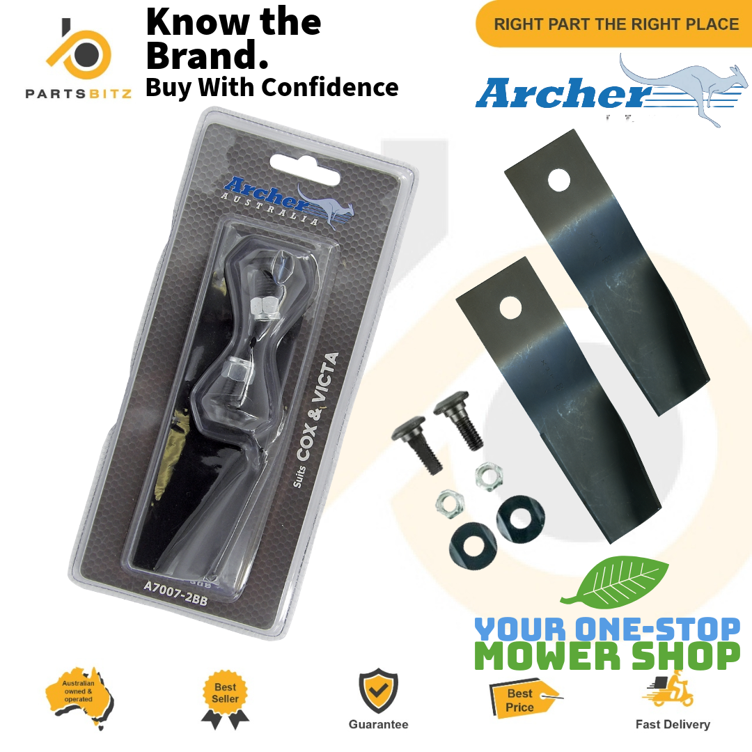 Genuine Archer 2 X Blades and bolt sets for 28 Inch Cox Mower SKIT33 - Parts bitz