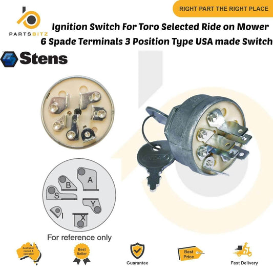 Ignition Switch & Keys For Toro Selected Ride on Mower 6 Terminals 3 Position - Parts bitz