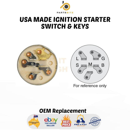 Ride on Mower Universal Ignition Switch 5 Spade Terminals 3 Position Type - Parts bitz
