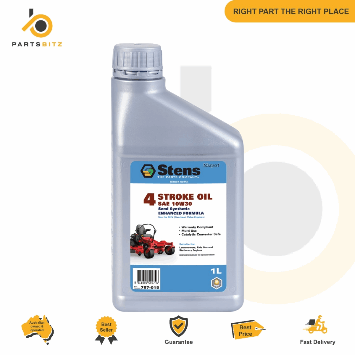 Stens Lawn Mower SAE 10w30 Oil 1 Litre 4 Stroke Engine for Heavy Duty Use - Parts bitz