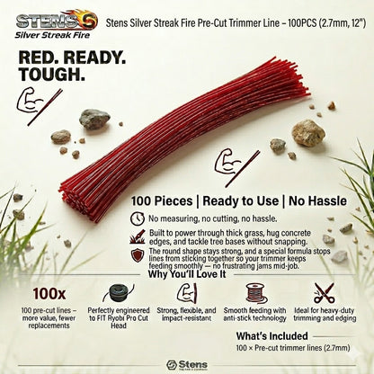 Stens Silver Streak Fire  Pre Cut 100pcs Line Cord Whipper Snipper 2.7mm 12" - Parts bitz