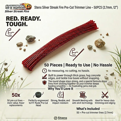 Stens Silver Streak Fire  Pre Cut 50pcs Line Cord Whipper Snipper 2.7mm 12" - Parts bitz