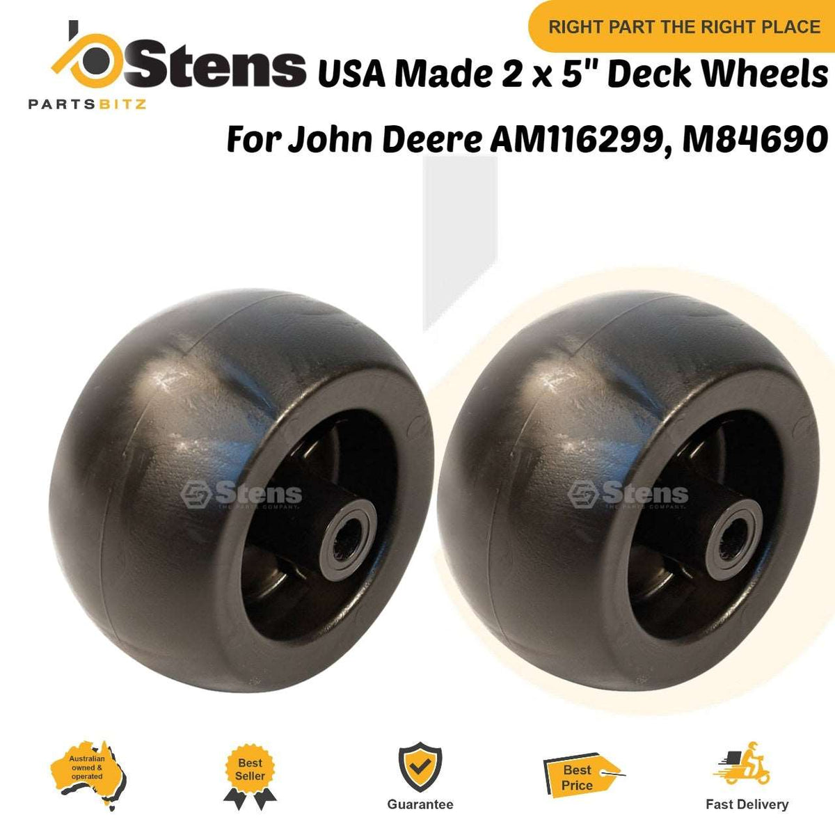 USA Made 2 X 5" Deck Wheels for John Deere AM116299, M84690 - Parts bitz