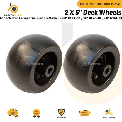 USA MADE 2 X 5" Deck Wheels for Selected Husqvarna  Ride on Mowers 532 13 39-57 - Parts bitz
