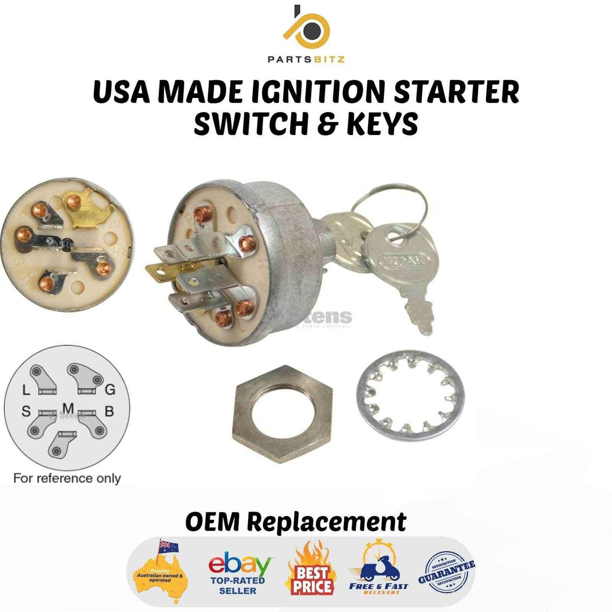 USA Made Ignition Starter Switch & Keys Suits Mtd Rover Murray John Deere Toro - Parts bitz