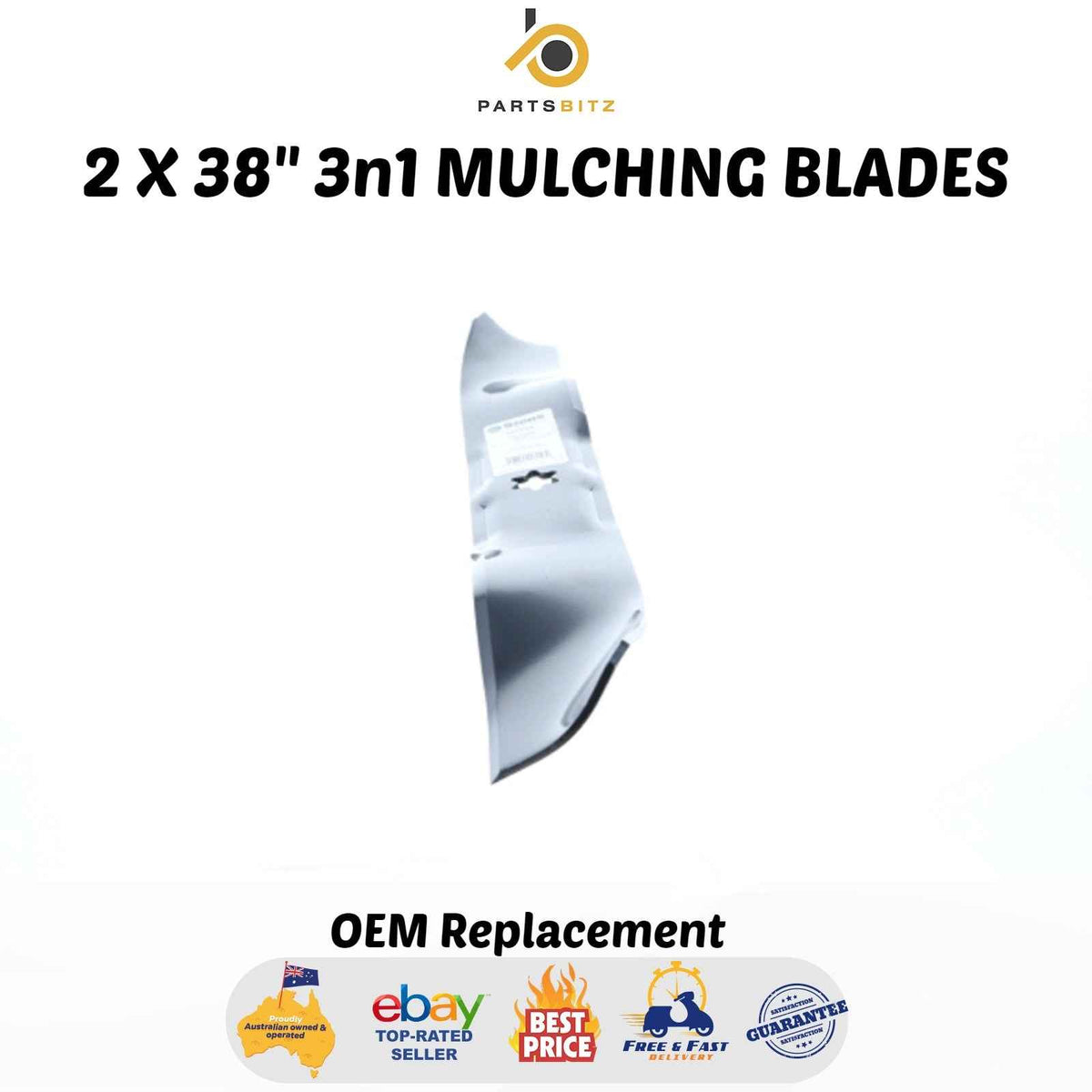 2 X 38" 3n1 Mulching Blades Suits Mtd Ride on Mower 942-0610 942-0610A - Parts bitz